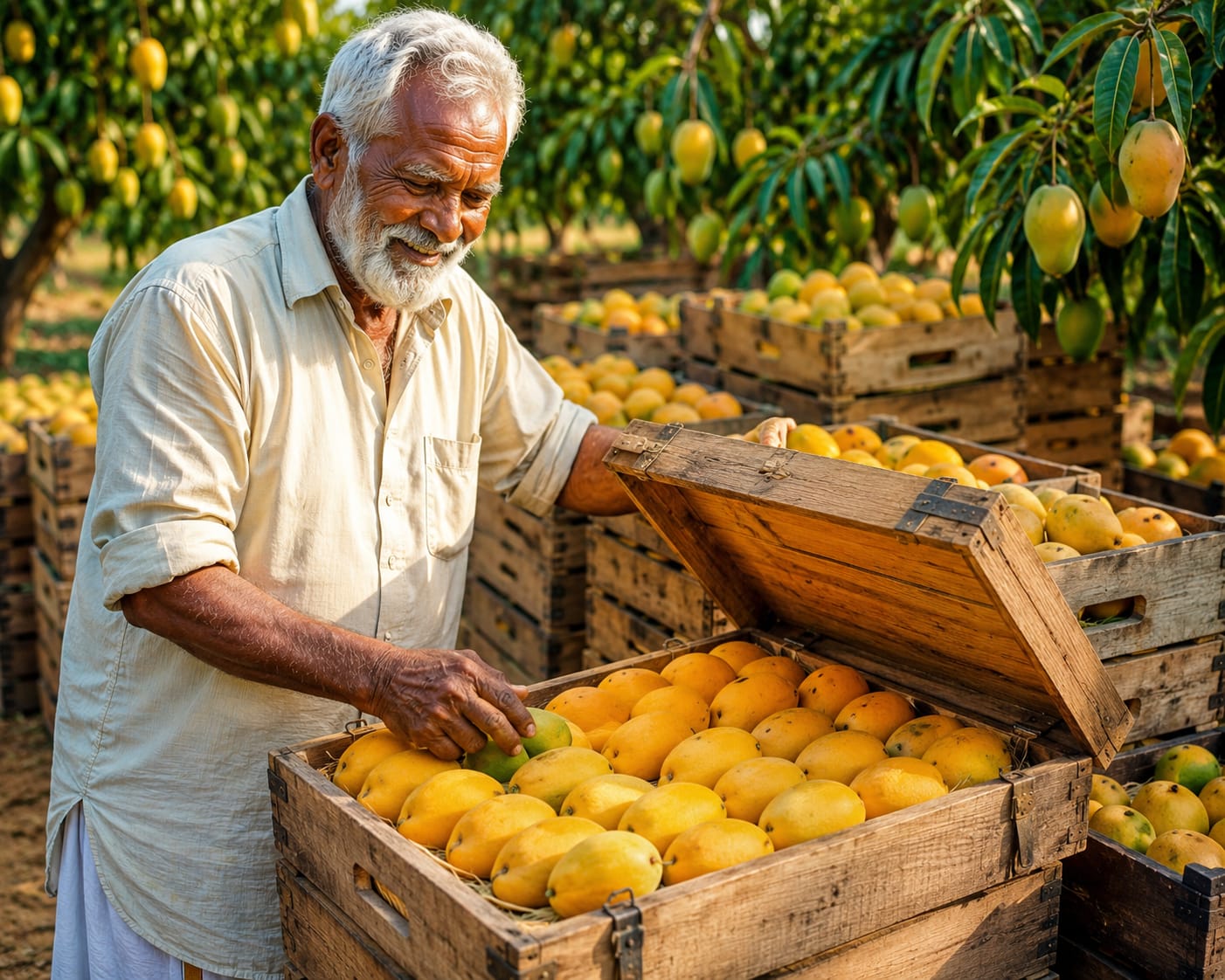 lderly Farmer Proudly Showcases His Mango Harvest After a Year of Hard Work
